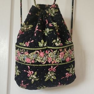Vera Bradley Quilted Drawstring Backpack Pink NEW HOPE PRINT Coquette bow